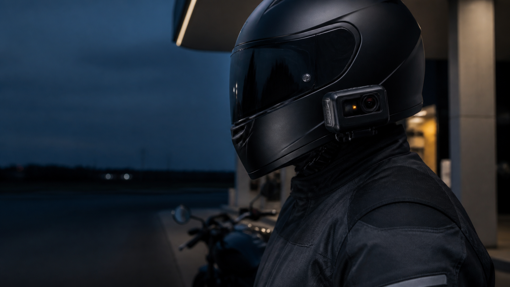 Casco de moto con una cámara instalada